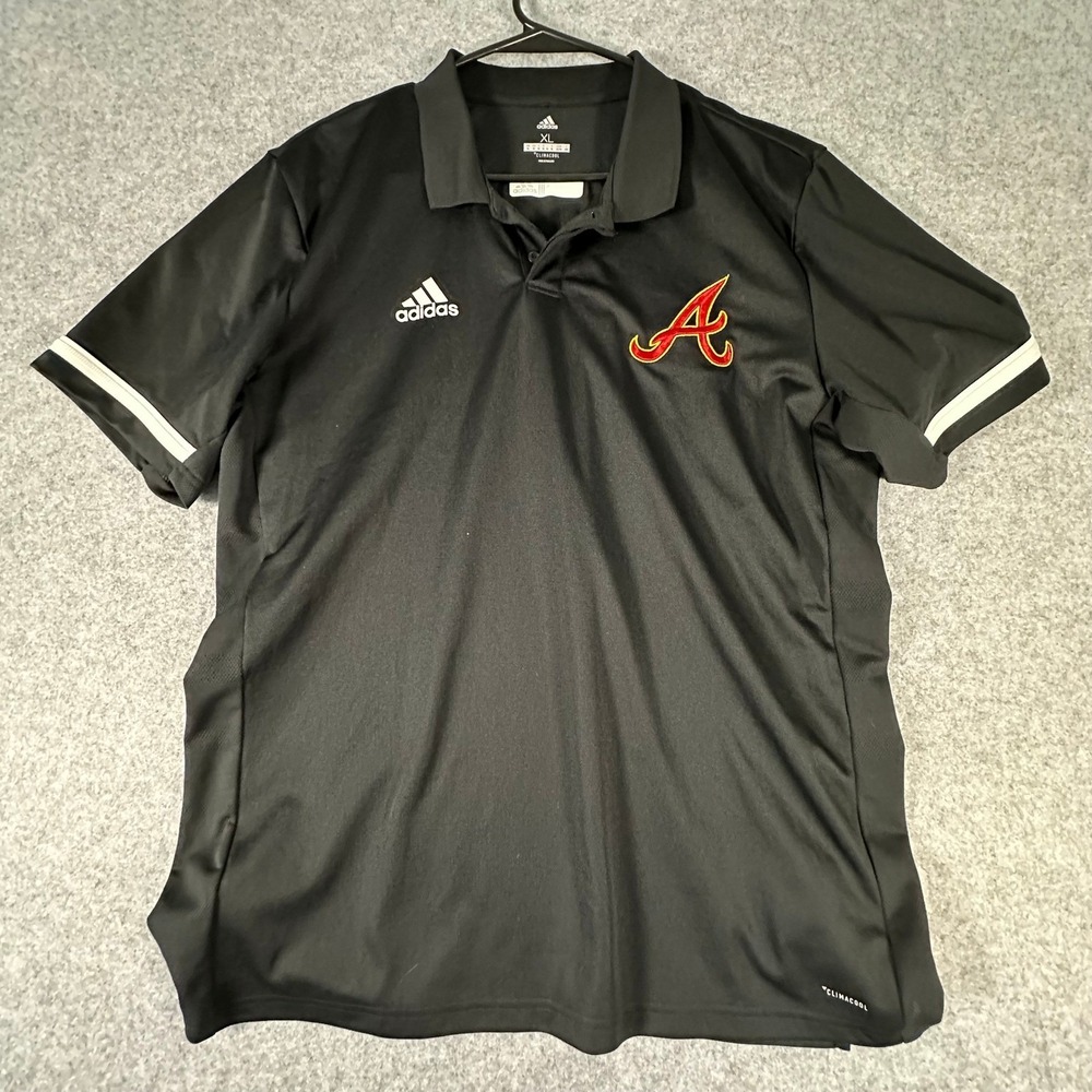 Adidas Atlanta Braves Climacool Polo Shirt Black Mens XL MLB Embroidered